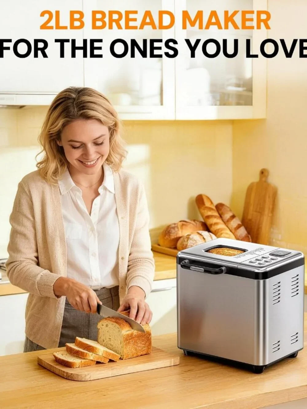 2LB Stainless Steel Bread Maker Machine - 17-in-1 Automatic, Easy Home Baking